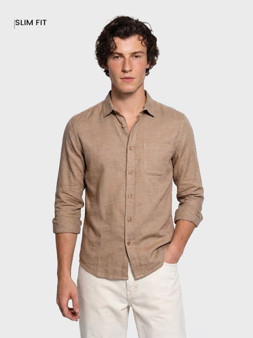 Men's Khaki Slim Fit Solid Casual Shirt