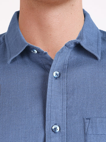 Men's Blue Slim Fit Solid Casual Shirt