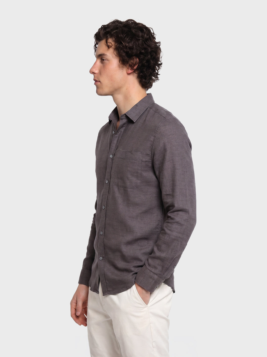 Men's Grey Slim Fit Solid Casual Shirt