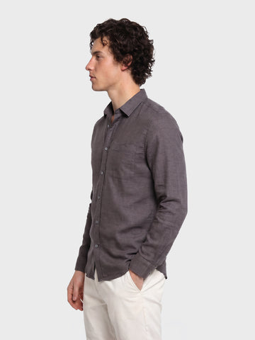 Men's Grey Slim Fit Solid Casual Shirt