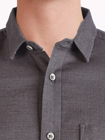 Men's Grey Slim Fit Solid Casual Shirt