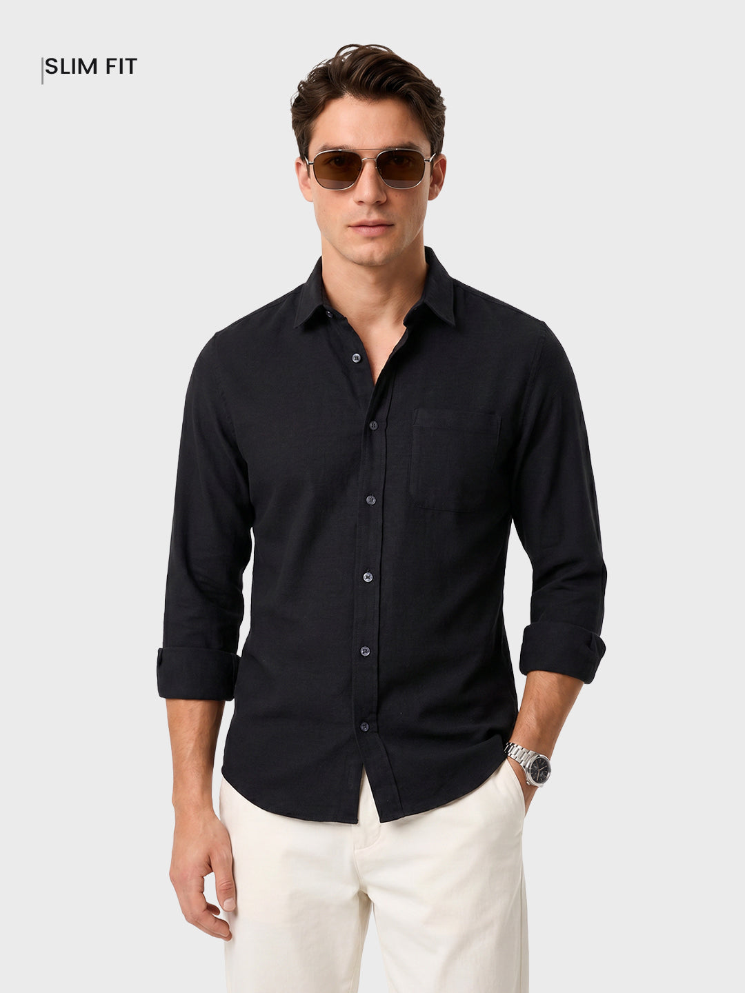 Men's Black Slim Fit Solid Casual Shirt