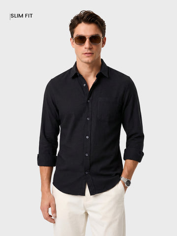 Men's Black Slim Fit Solid Casual Shirt