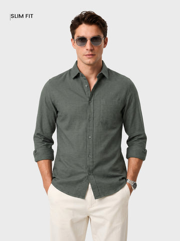 Men's Green Slim Fit Solid Casual Shirt