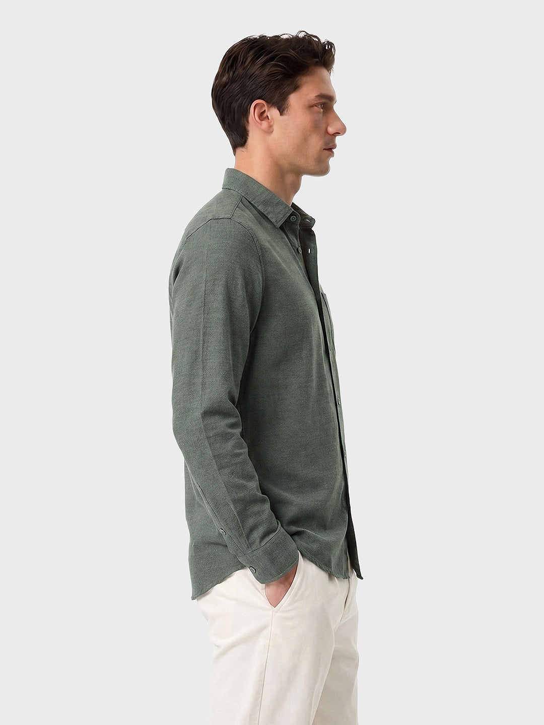 Men's Green Slim Fit Solid Casual Shirt