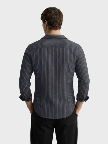 Men's Black Slim Fit Striped Casual Shirts