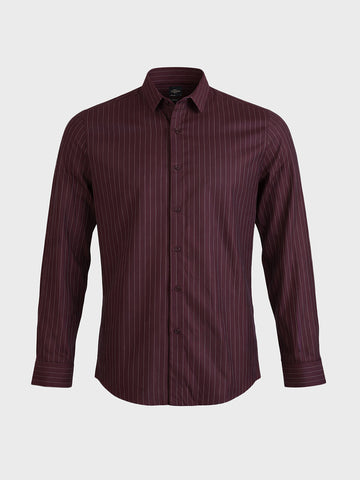Men's Maroon Slim Fit Striped Casual Shirts