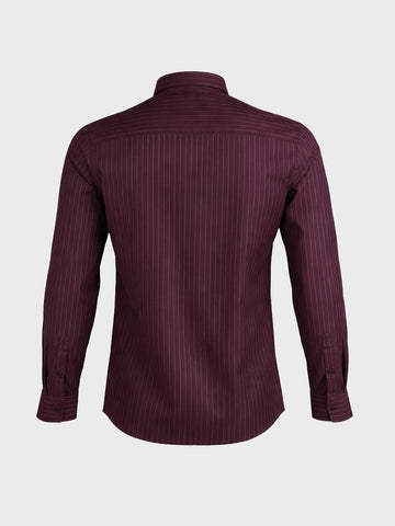 Men's Maroon Slim Fit Striped Casual Shirts