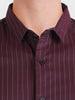 Men's Maroon Slim Fit Striped Casual Shirts