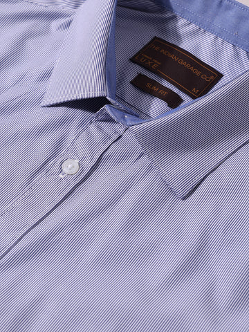 Men's Blue Slim Fit Vertical Stripes Formal Shirt