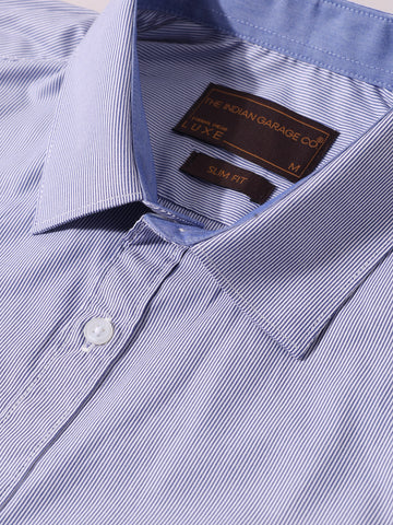 Men's Blue Slim Fit Vertical Stripes Formal Shirt