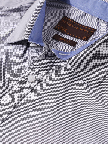 Men's Black Slim Fit Vertical Stripes Formal Shirt