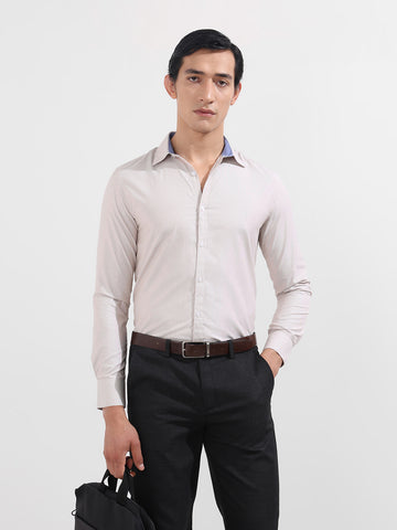 Men's Beige Slim Fit Vertical Stripes Formal Shirt
