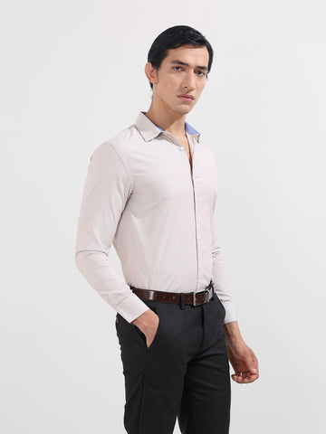 Men's Beige Slim Fit Vertical Stripes Formal Shirt