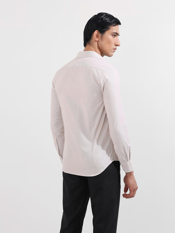 Men's Beige Slim Fit Vertical Stripes Formal Shirt