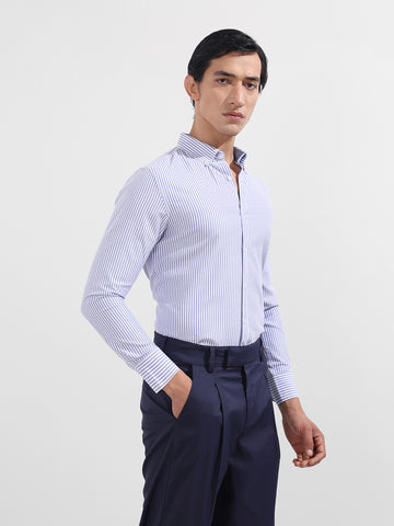 Men's Blue Slim Fit Vertical Stripes Formal Shirt