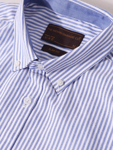 Men's Blue Slim Fit Vertical Stripes Formal Shirt