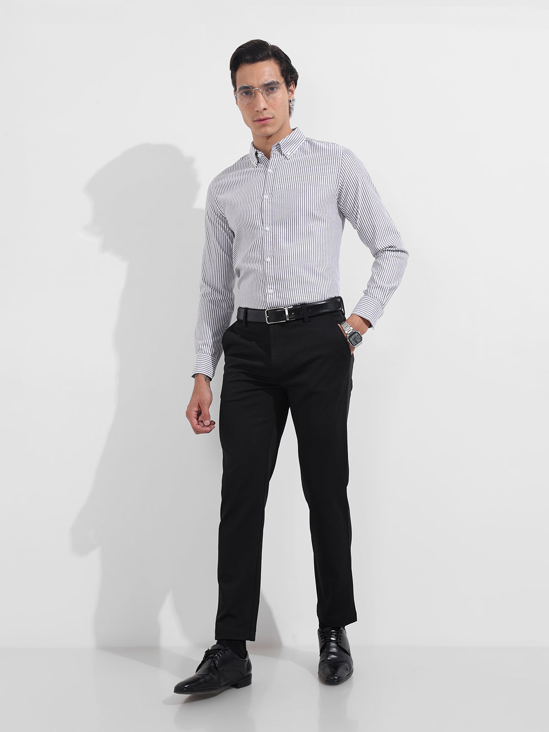 Men's Black Slim Fit Vertical Stripes Formal Shirt