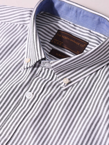 Men's Black Slim Fit Vertical Stripes Formal Shirt