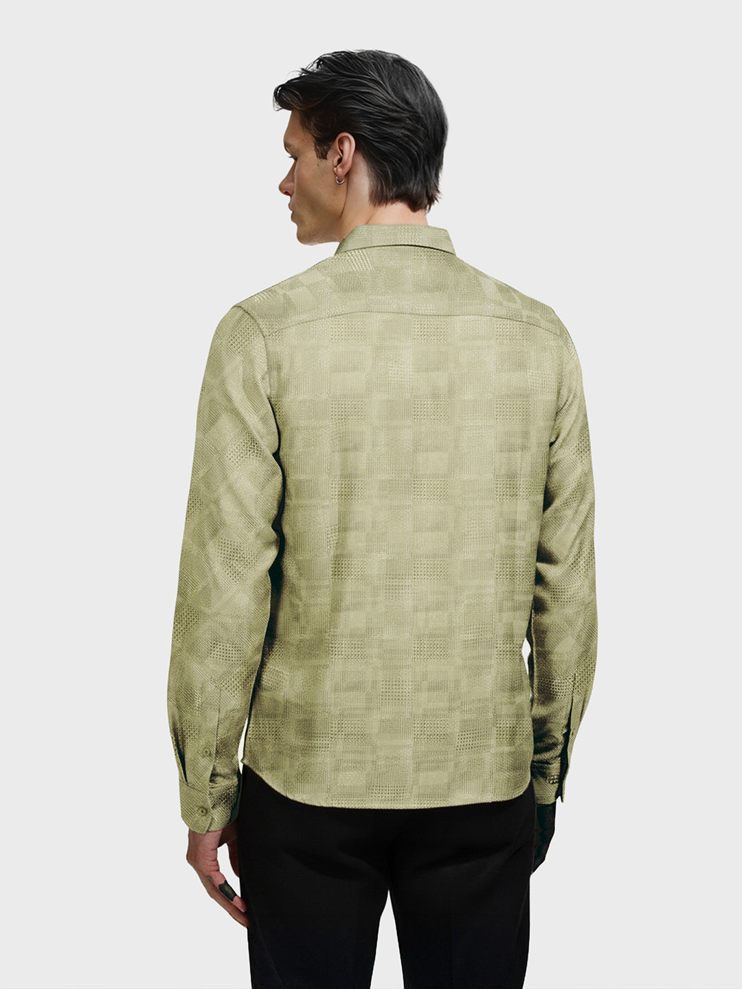 Men's Green Slim Fit Textured Casual Shirt