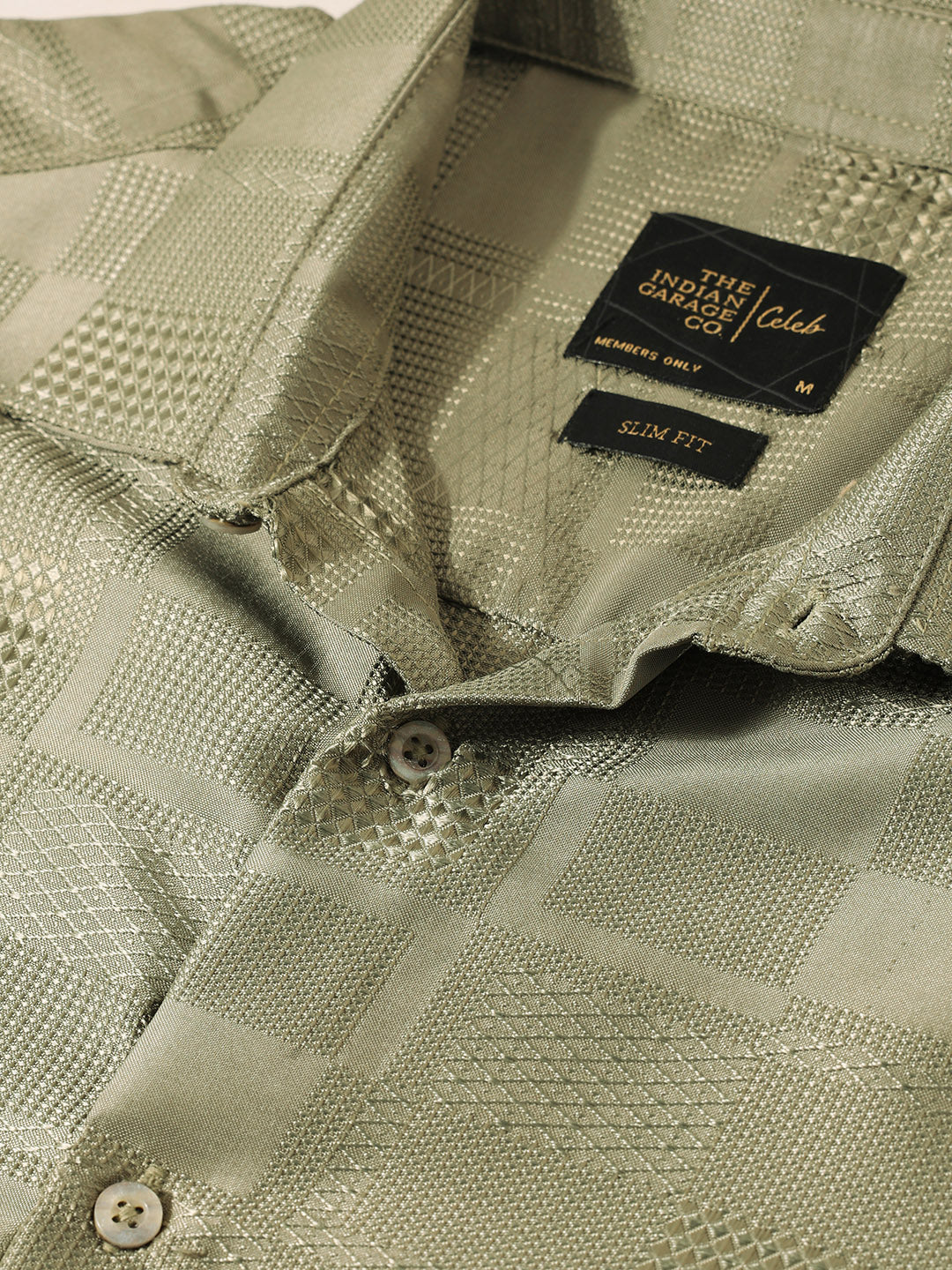 Men's Green Slim Fit Textured Casual Shirt