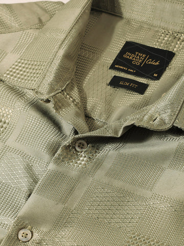 Men's Green Slim Fit Textured Casual Shirt