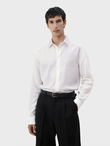 Men's White Slim Fit Textured Casual Shirt