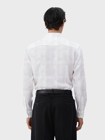 Men's White Slim Fit Textured Casual Shirt