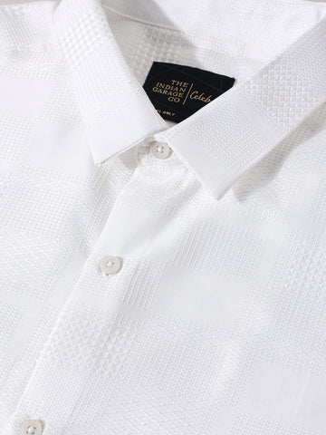 Men's White Slim Fit Textured Casual Shirt