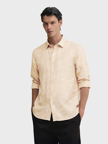 Men's Beige Slim Fit Textured Casual Shirt