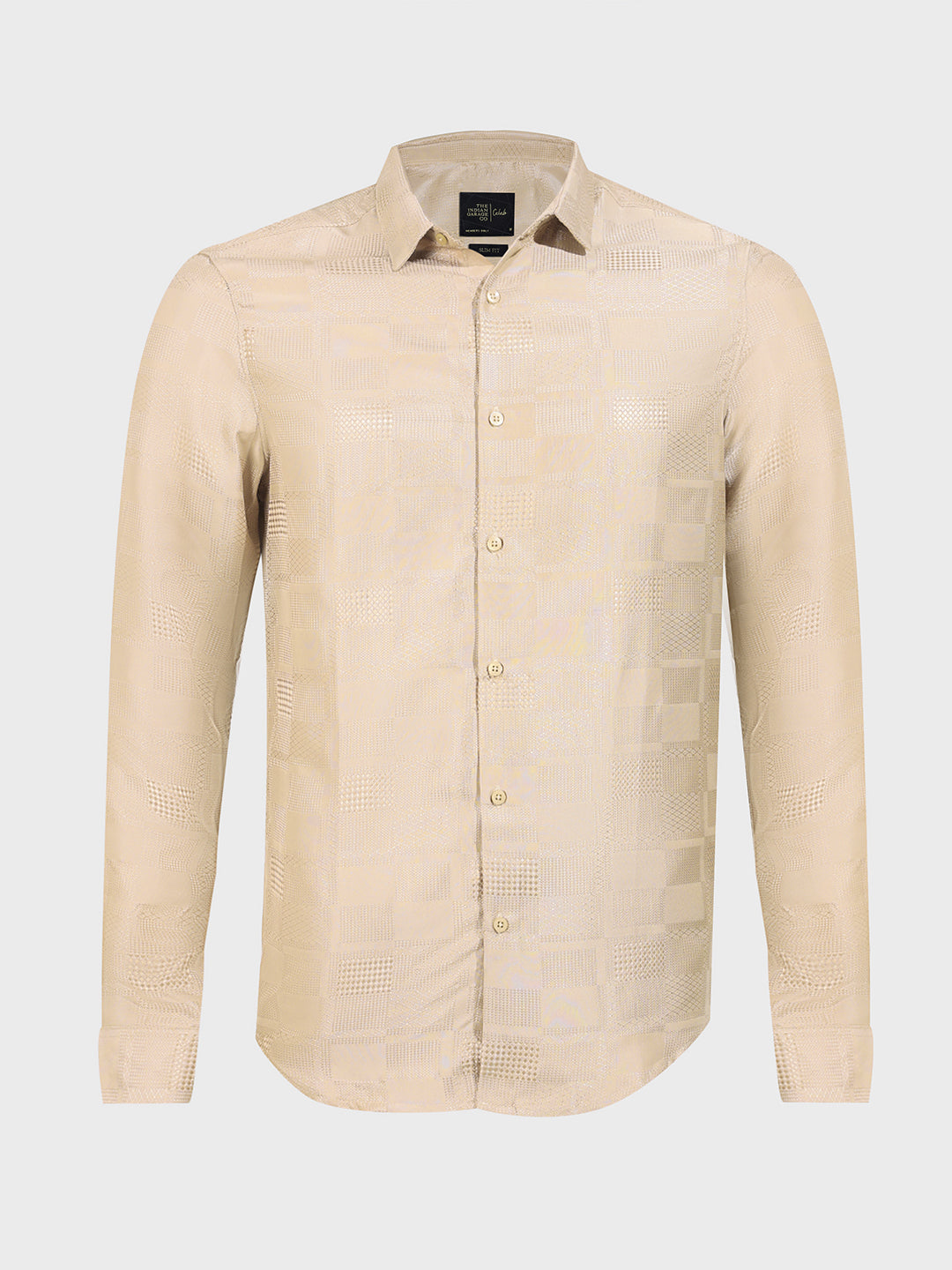 Men's Beige Slim Fit Textured Casual Shirt