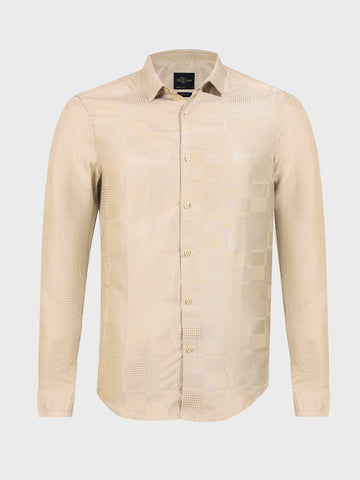 Men's Beige Slim Fit Textured Casual Shirt