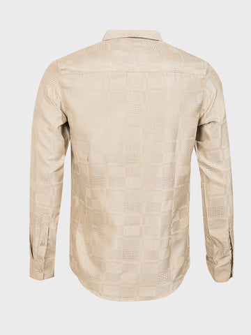Men's Beige Slim Fit Textured Casual Shirt