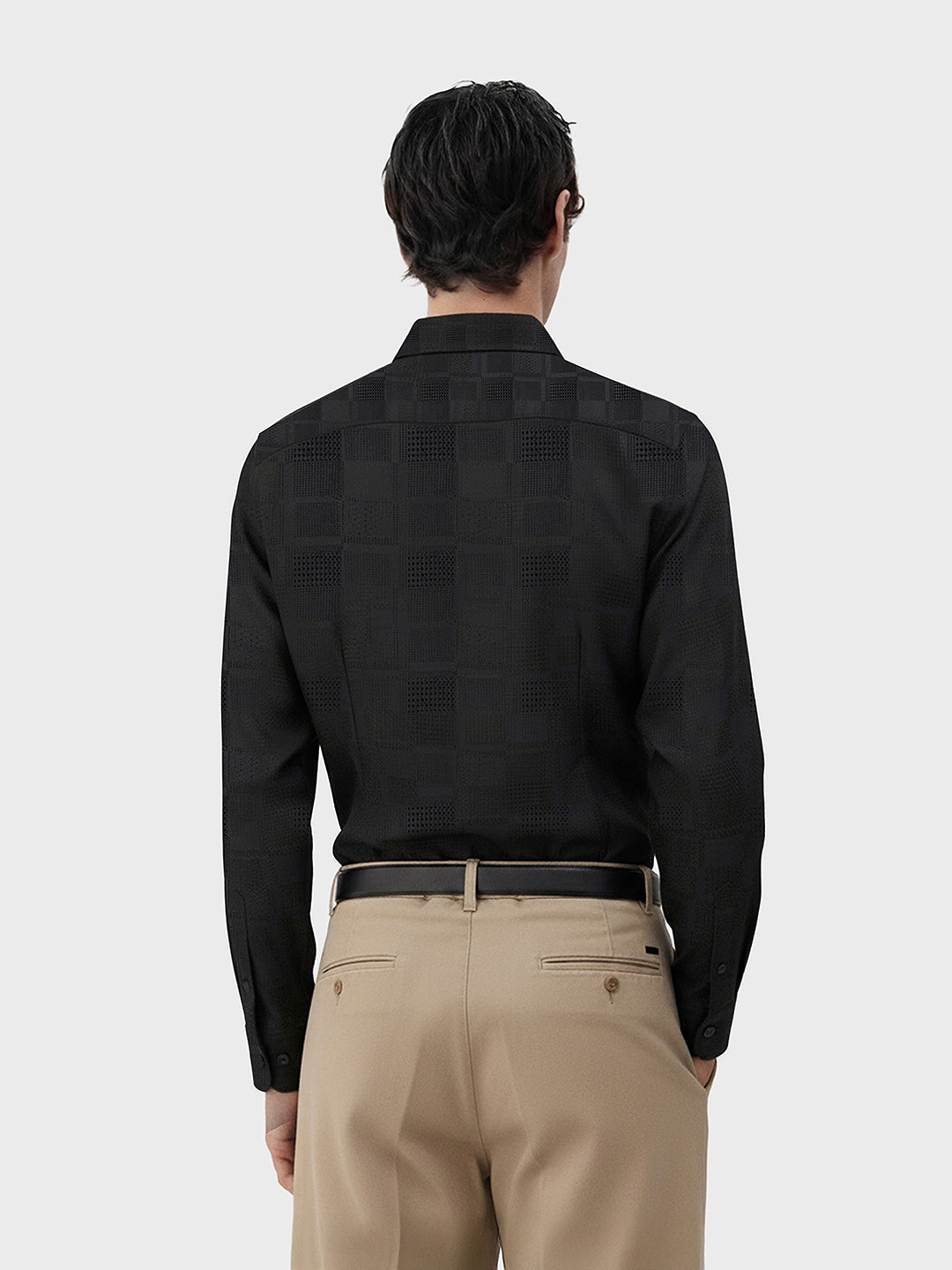 Men's Black Slim Fit Textured Casual Shirt