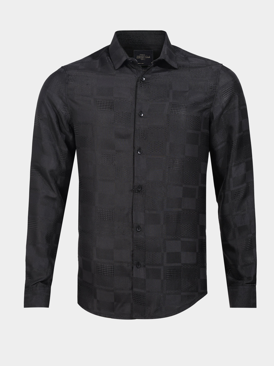 Men's Black Slim Fit Textured Casual Shirt