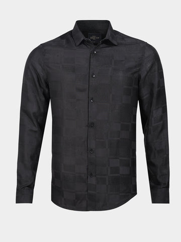 Men's Black Slim Fit Textured Casual Shirt