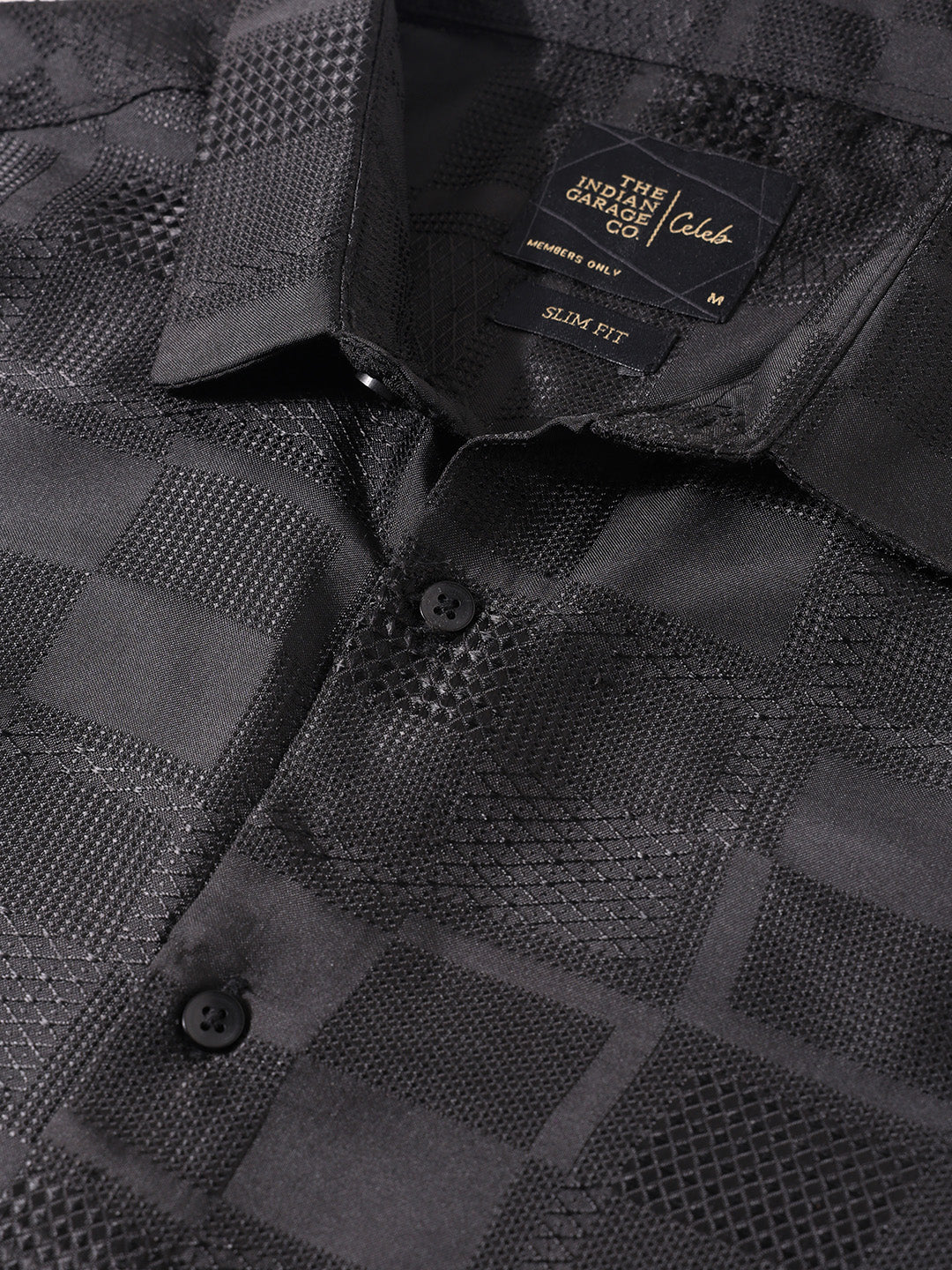 Men's Black Slim Fit Textured Casual Shirt