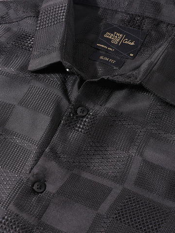 Men's Black Slim Fit Textured Casual Shirt