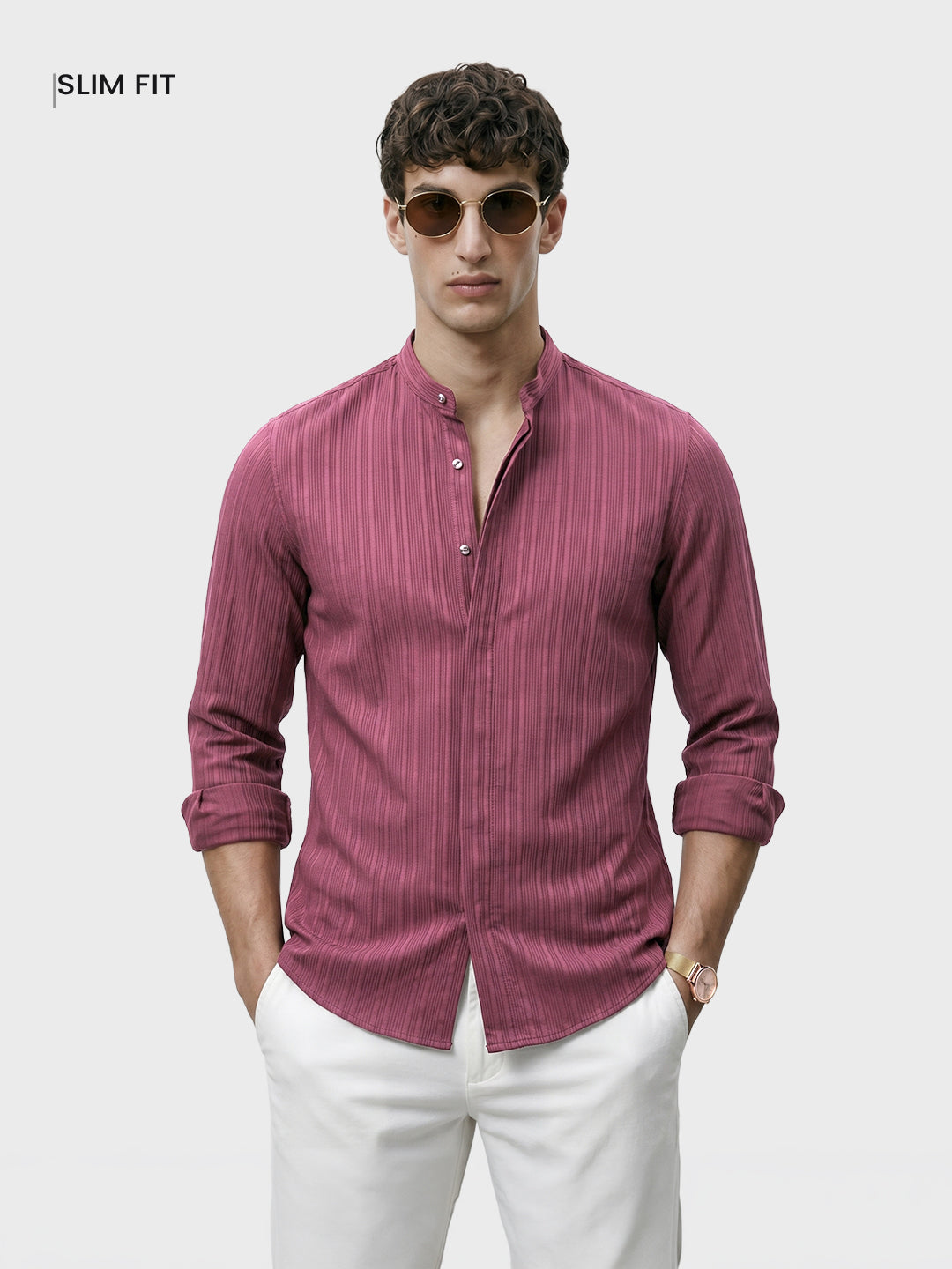 Men's Maroon Slim Fit Solid Casual Shirt