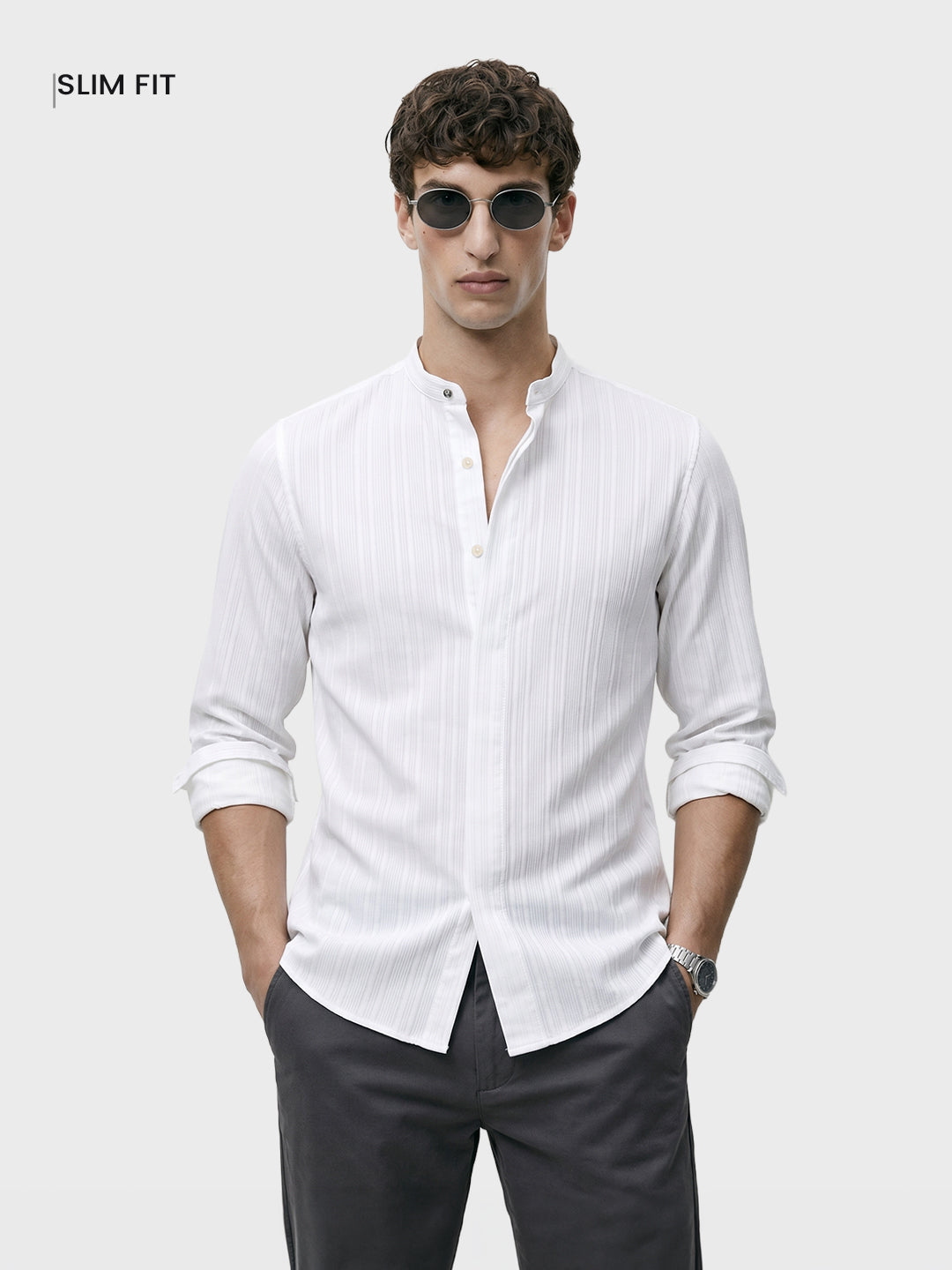 Men's White Slim Fit Solid Casual Shirt