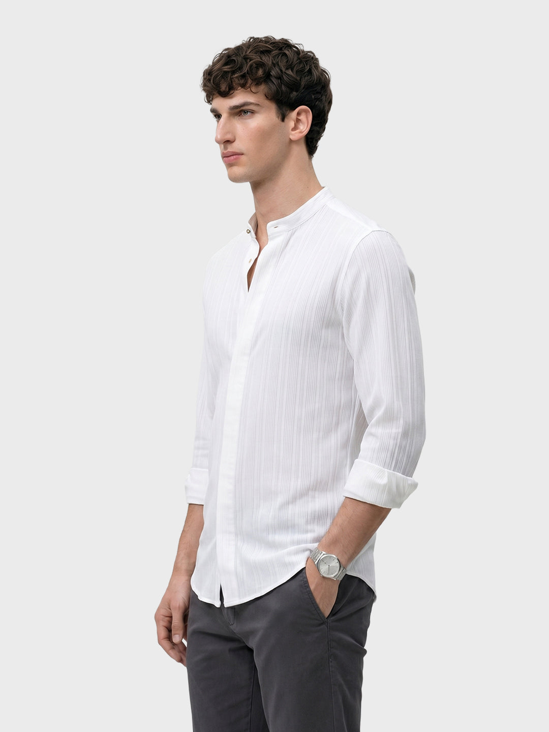 Men's White Slim Fit Solid Casual Shirt