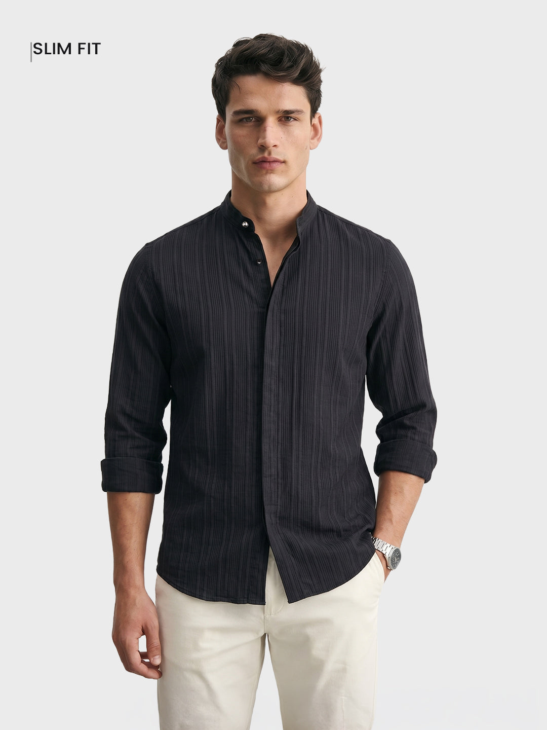 Men's Black Slim Fit Solid Casual Shirt