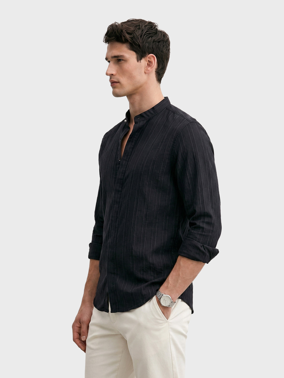 Men's Black Slim Fit Solid Casual Shirt