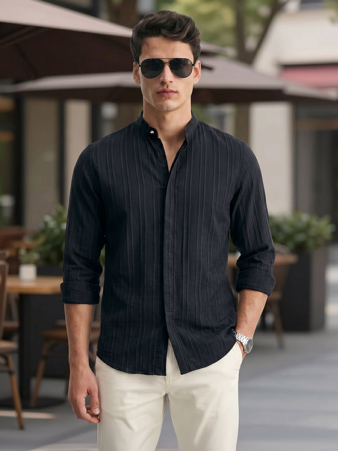 Men's Black Slim Fit Solid Casual Shirt