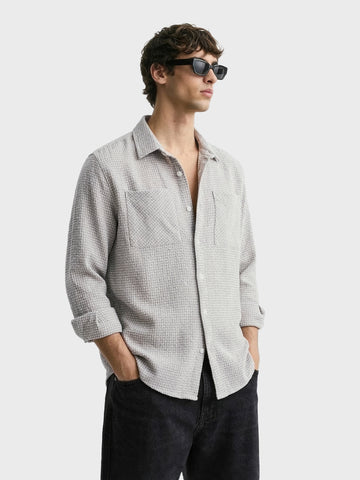 Men's Green Relaxed Fit Textured Casual Shirt