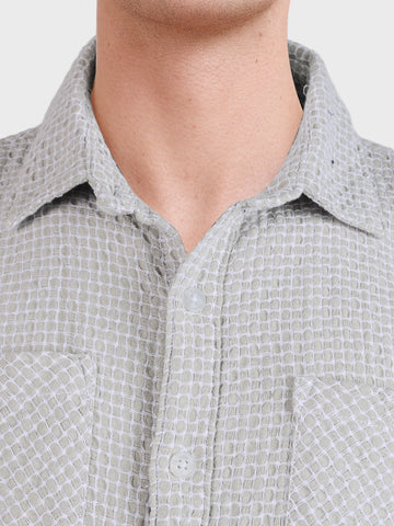 Men's Green Relaxed Fit Textured Casual Shirt