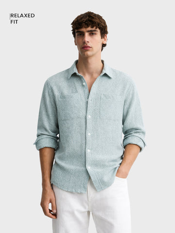 Men's Green Relaxed Fit Textured Casual Shirt