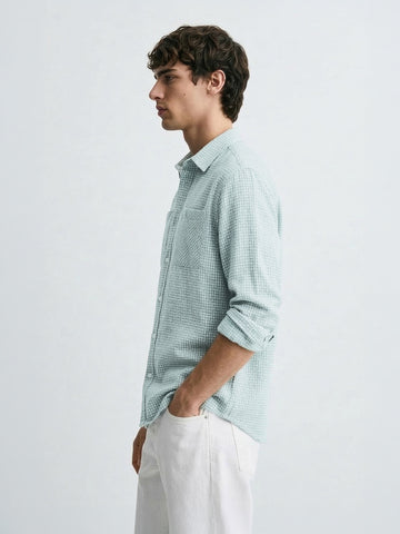 Men's Green Relaxed Fit Textured Casual Shirt