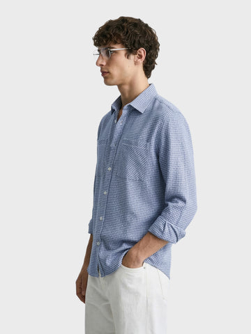 Men's Blue Relaxed Fit Textured Casual Shirt