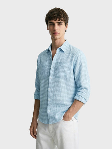 Men's Blue Relaxed Fit Textured Casual Shirt